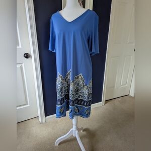 J Jill Wearever Collection Dress Medium Blue Paisley Print Hem A Line